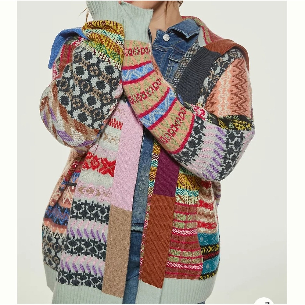 Anthropologie Pilcro Abstract Patchwork Open Front Cardigan Sweater XS/S